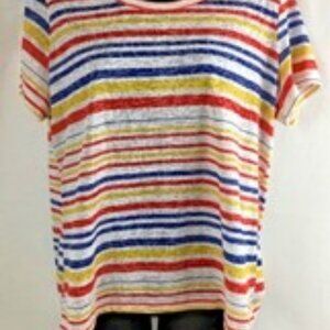 CORAL BAY PETITE Short Sleeve Boat Neck Tee Shirt Burnout Striped Size. PL GUC